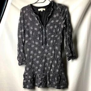 LOFT WOMENS SIZE 8 PETITE BLACK DRESS WHITE DOT DESIGN SIDE ZIP CROCHET